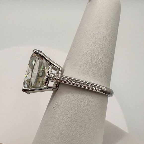 STUNNING 12.4ct cushion cut moissanite, 14k gold, .28ct diamond accents, ring!! - Picture 7 of 14